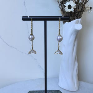 Mermaid Tails Screw Closure in threader Genuine Non-nucleated Freshwater Pearl 925 Sterling Silver Earrings