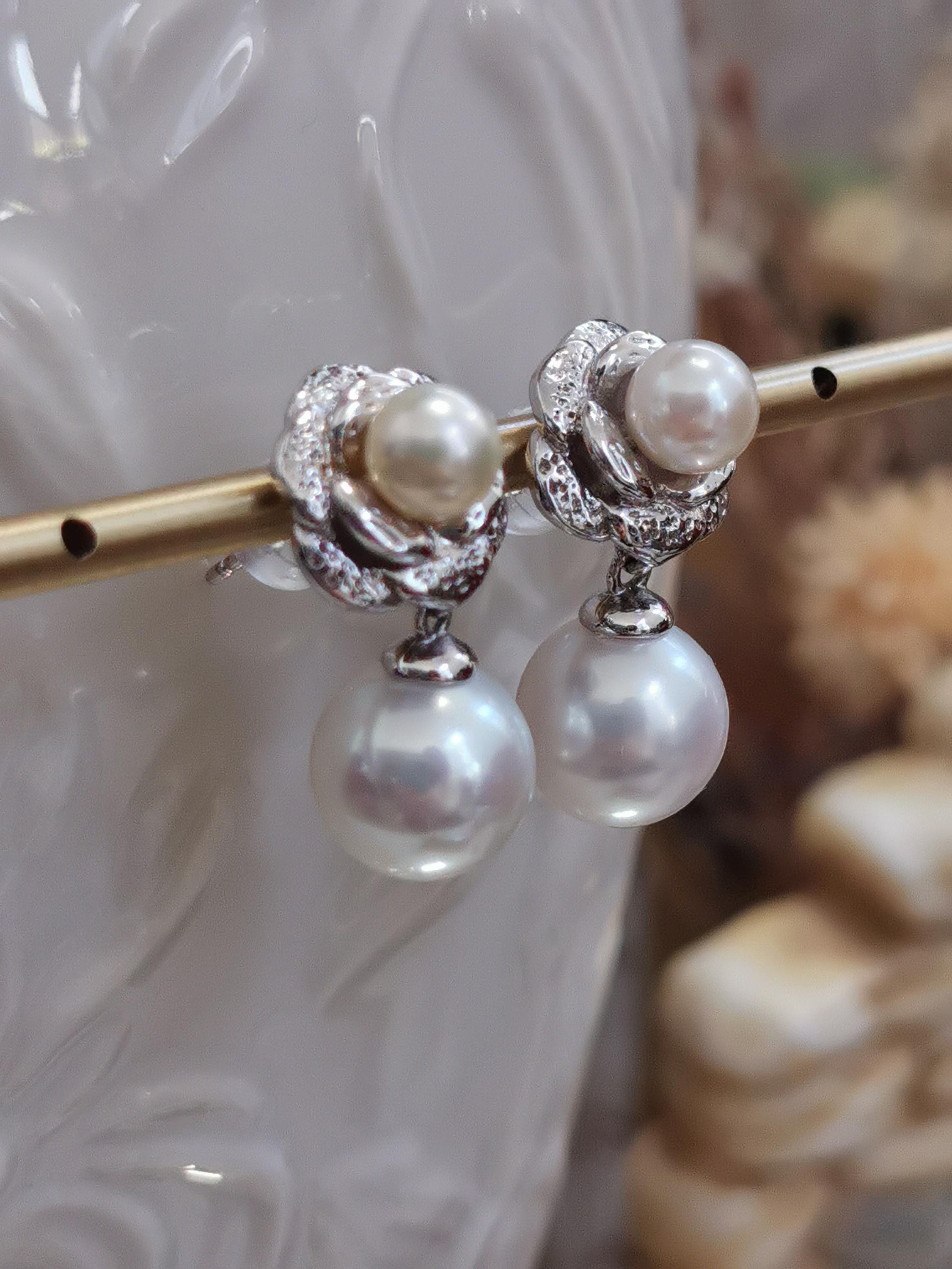 Great Quality Cold White All-nacre 9mm Pearl and Two Great Quality Cold White All-nacre 9mm Pearl and Two