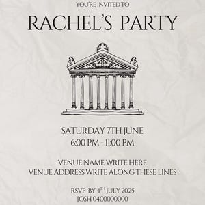 Greek Party Invitation Template | Editable Canva Ancient Temple Invite | Mythology Toga Party Printable | Digital Download