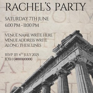 Greek Ruins Party Invitation Template | Editable Ancient Greece Invite | Temple Theme Canva Template | Printable Digital Download