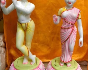 Divine Harmony: Handcrafted ISKCON Radha Krishna Marble Statue | Authentic Indian Sculpture for Home Altar