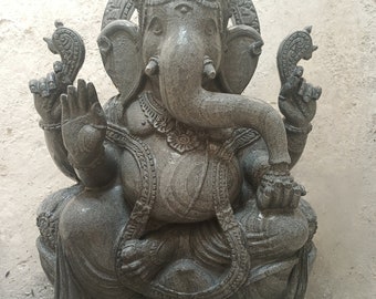 Ganesha Statue in Stone 15 Inch Small Black Stone Ganesh Murty, Ganapati Bappa Idol, Vinayak Morty For House Warming & Hindu Wedding Gift.