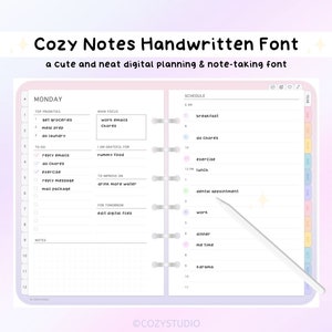 Police manuscrite CozyNotes pour la planification numérique et la prise de notes | Écriture mignonne et soignée | Police Goodnotes