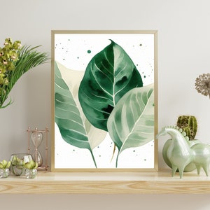 Minimalist Boho Watercolor Pothos Leaves Art Print - Modern Botanical Wall Decor for Nature Lovers