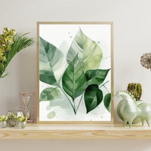 Minimalist Boho Watercolor Pothos Leaves Art Print - Modern Botanical Wall Decor for Nature Lovers