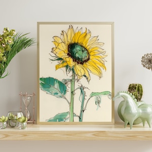 Farmhouse Decor Sunflower Watercolor Art Print - Minimalist Floral Gift for Elegant Home Accent