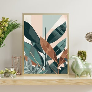 Minimalist Calathea Art - Boho Botanical Print, Mid-Century Modern, Bold Abstract Contours, Watercolor Poster, Home Decor