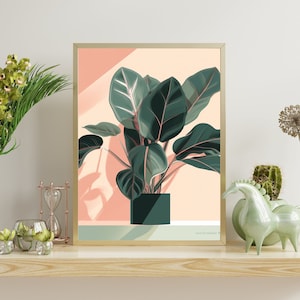 Minimalist Calathea Art - Boho Botanical Print, Mid-Century Modern, Bold Abstract Contours, Watercolor Poster, Home Decor