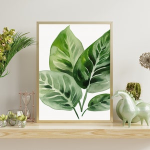 Minimalist Boho Watercolor Pothos Leaves Art Print - Modern Botanical Wall Decor for Nature Lovers