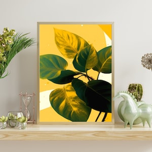 Vibrant Golden Pothos Pop Art - Minimalist Modern Plant Print - Lively Botanical Wall Decor - Indoor Gardening Artwork