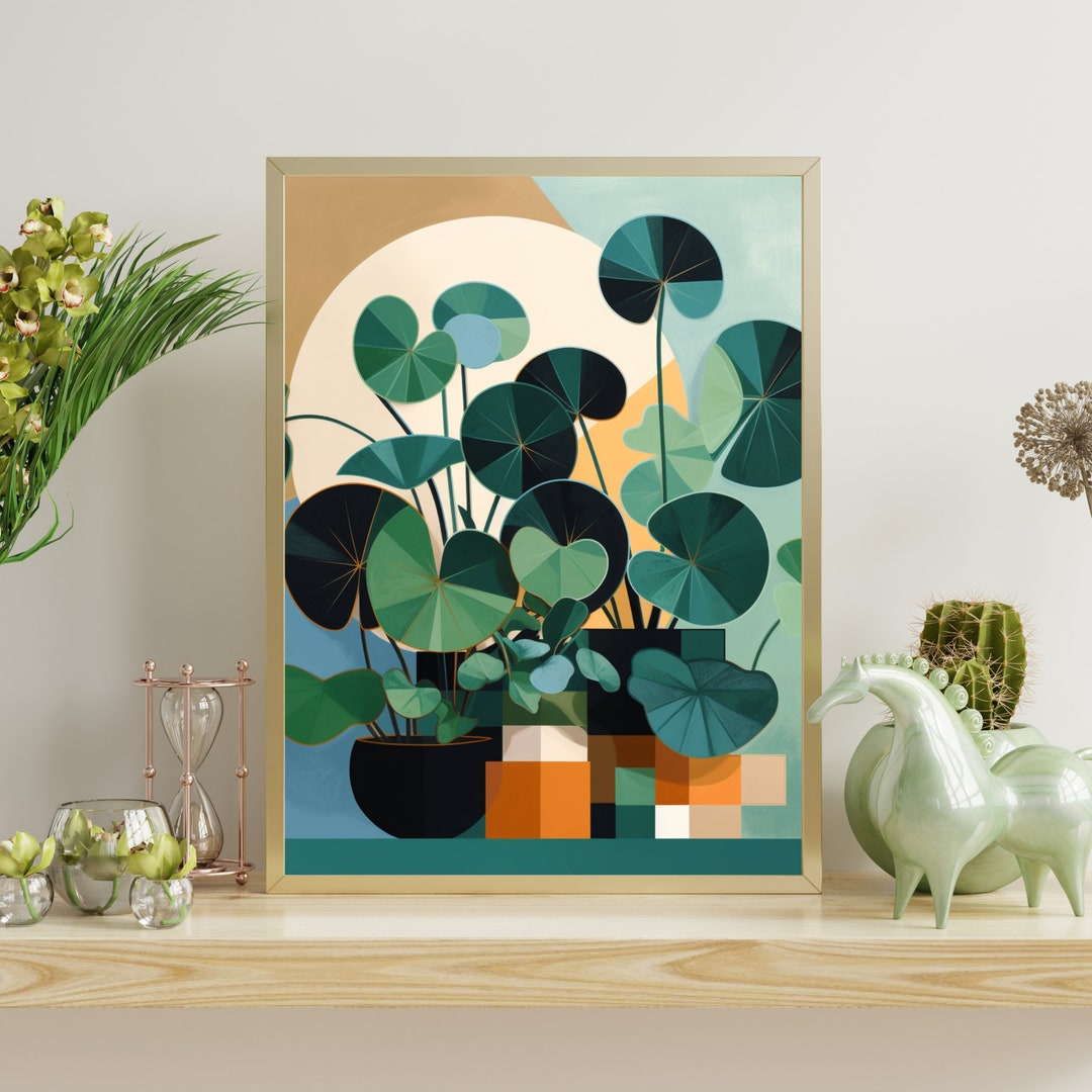 Vibrant Pilea Money Plant: Bold Botanical Art Print in Pop Art Style ...