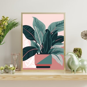 Minimalist Calathea Art - Boho Botanical Print, Mid-Century Modern, Bold Abstract Contours, Watercolor Poster, Home Decor