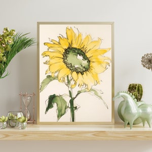 Farmhouse Decor Sunflower Watercolor Art Print - Minimalist Floral Gift for Elegant Home Accent