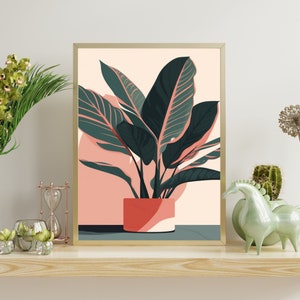 Minimalist Calathea Art - Boho Botanical Print, Mid-Century Modern, Bold Abstract Contours, Watercolor Poster, Home Decor