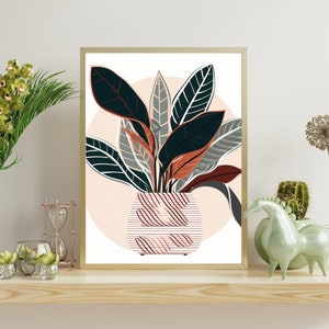 Minimalist Calathea Art - Boho Botanical Print, Mid-Century Modern, Bold Abstract Contours, Watercolor Poster, Home Decor