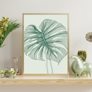 Elegant Simplicity: Minimalist Monstera Deliciosa - Line Drawing Art - Black and White Botanical Decor