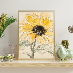 Farmhouse Decor Sunflower Watercolor Art Print - Minimalist Floral Gift for Elegant Home Accent