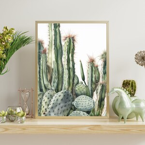 Cactus verde vibrante - Pintura acuarela realista, detalle ingenioso sobre fondo blanco