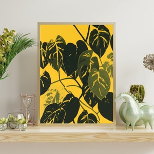 Vibrant Golden Pothos Pop Art - Minimalist Modern Plant Print - Lively Botanical Wall Decor - Indoor Gardening Artwork