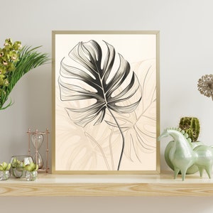 Elegant Simplicity: Minimalist Monstera Deliciosa - Line Drawing Art - Black and White Botanical Decor