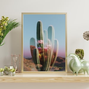 Feigenkaktus Art Print mit orangen Blumen, Wüsten Blumenwanddekor, modernes botanisches Poster für Boho oder Southwest Style Häuser