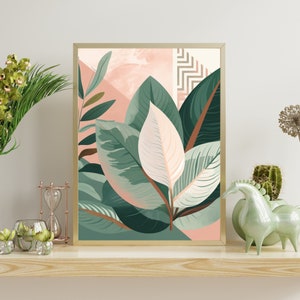 Minimalist Calathea Art - Boho Botanical Print, Mid-Century Modern, Bold Abstract Contours, Watercolor Poster, Home Decor