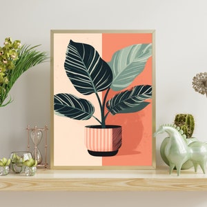 Minimalist Calathea Art - Boho Botanical Print, Mid-Century Modern, Bold Abstract Contours, Watercolor Poster, Home Decor