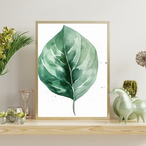 Minimalist Boho Watercolor Pothos Leaves Art Print - Modern Botanical Wall Decor for Nature Lovers