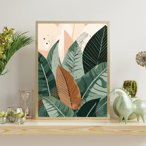 Minimalist Calathea Art - Boho Botanical Print, Mid-Century Modern, Bold Abstract Contours, Watercolor Poster, Home Decor