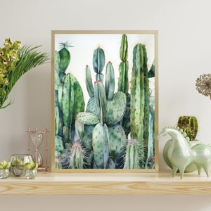 Cactus verde vibrante - Pintura acuarela realista, detalle ingenioso sobre fondo blanco
