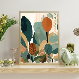 Minimalist Calathea Art - Boho Botanical Print, Mid-Century Modern, Bold Abstract Contours, Watercolor Poster, Home Decor