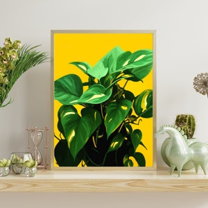 Vibrant Golden Pothos Pop Art - Minimalist Modern Plant Print - Lively Botanical Wall Decor - Indoor Gardening Artwork