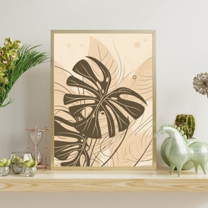 Elegant Simplicity: Minimalist Monstera Deliciosa - Line Drawing Art - Black and White Botanical Decor