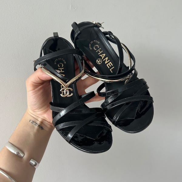 Chanel Strappy Heels with CC Detail Hardware (38)