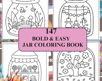 Libro da colorare con barattoli da terrario: scene naturali fantasiose (download digitale PDF)