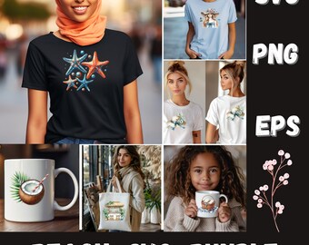 Watercolor Beach Clipart Bundle: Summer Vacation Graphics (PNG, SVG, PDF Download)