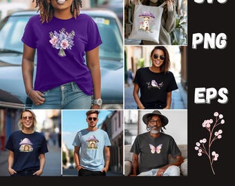 Pacchetto di clipart di fate viola: foresta di funghi stravaganti PNG SVG (download digitale)