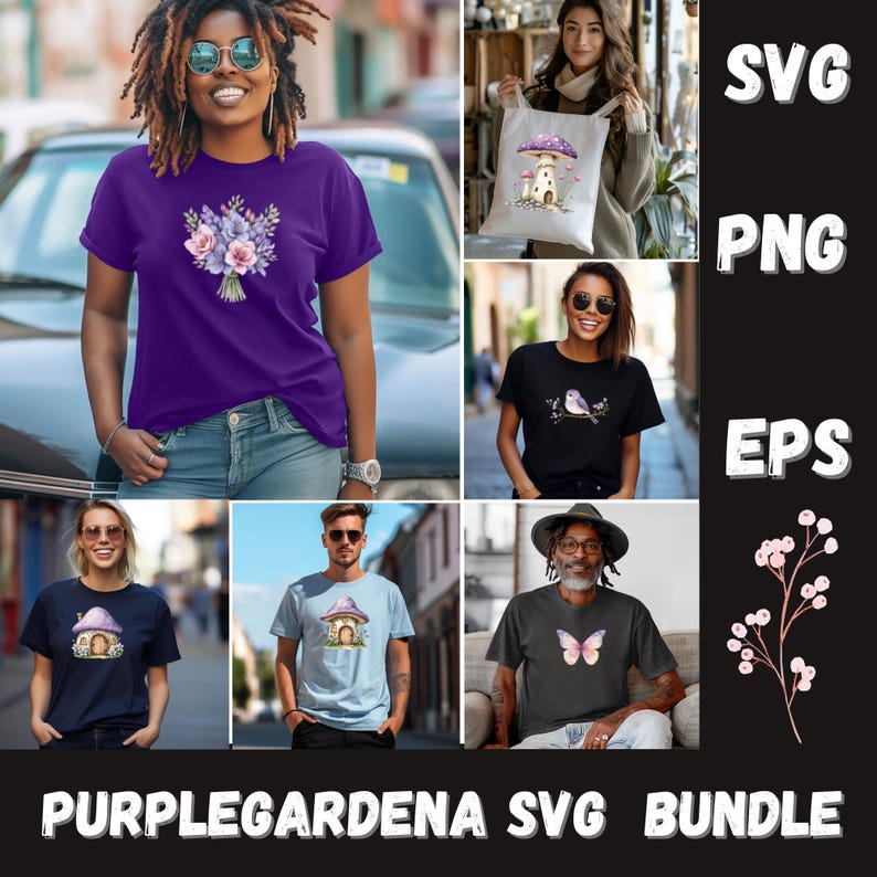 Purple Fairy Clipart Bundle: Whimsical Mushroom Forest PNG SVG (Digital Download) image 1