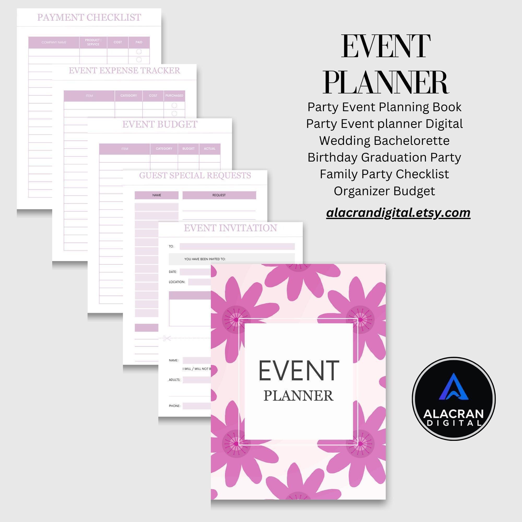 Digital Event Planner, Printable Party Organizer, Wedding Planning ...