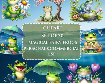 Watercolor Frog & Fairy Clipart Bundle: Magical Garden PNG, SVG (PDF Images)