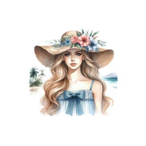 Pacchetto di immagini clipart per vacanze al mare con acquerelli, viaggi estivi in formato PNG SVG, grafica per vacanze tropicali, arte oceanica, illustrazioni estive stampabili