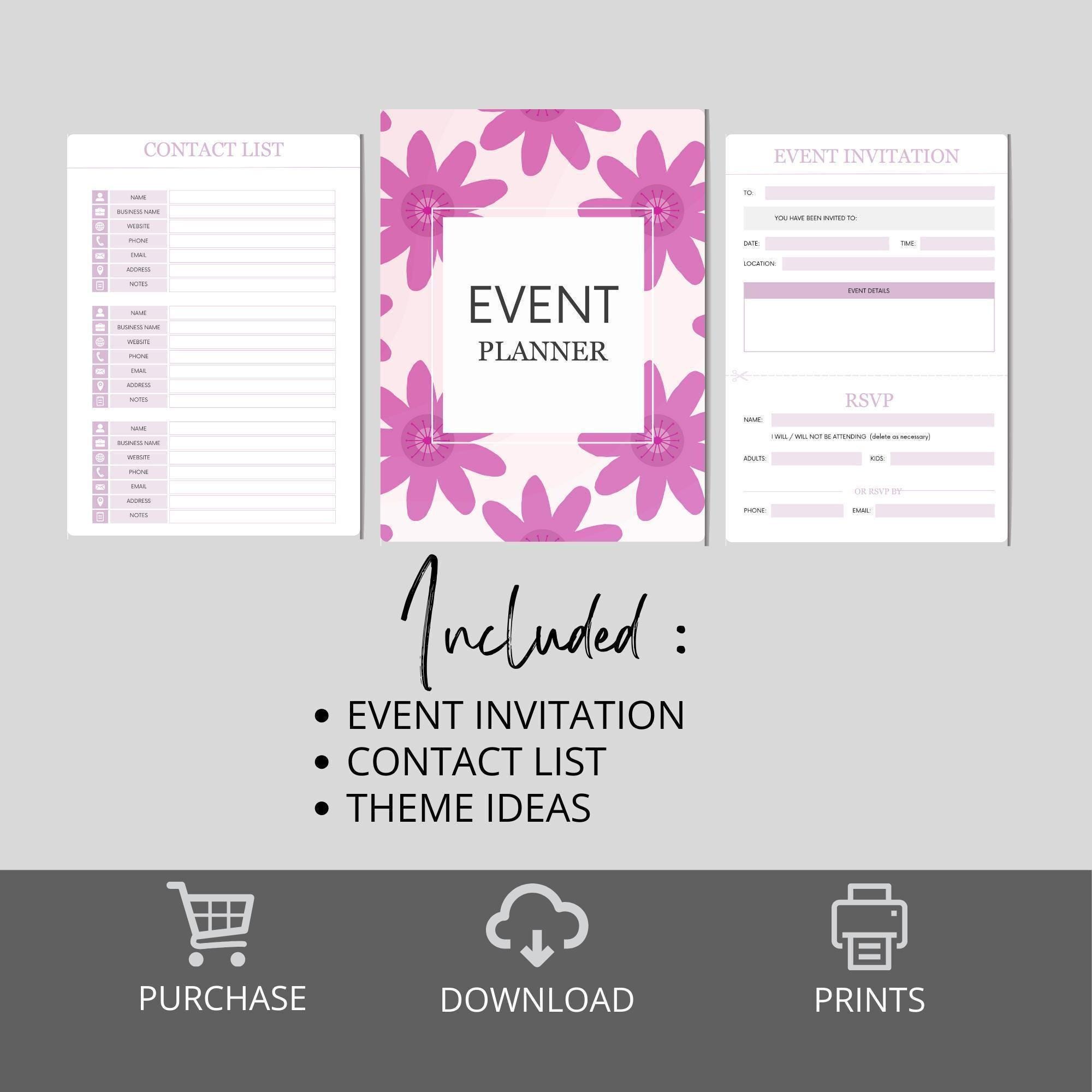 Digital Event Planner, Printable Party Organizer, Wedding Planning ...