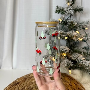 Christmas Truck Cup, Christmas Glass Cup, Beer Glass Cup, Glass Cup Christmas, Red Truck, Gift Idea, Holiday Cup