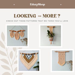 May include: Four macrame wall hangings with different patterns and colours. The hangings are made with natural fibres and have a rustic, bohemian style.  "LOOKING FOR MORE? CHECK OUT THESE PATTERNS THAT WE THINK YOU'LL LOVE"