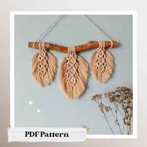 Macrame feather PDF tutorial - Beginner level Pattern - Leaf macrame wall hanging