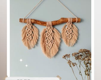Macrame feather PDF tutorial - Beginner level Pattern - Leaf macrame wall hanging
