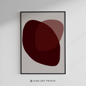 Rote Wandkunst, minimalistischer Druck, weinroter abstrakter Druck, weinrote druckbare Kunst, Wohnzimmer modernes Poster, zeitgenössische moderne Formen Kunst