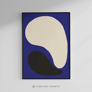Blue Beige Wall Art, Minimalistic Print, Navy Abstract Print, Vibrant Printable Art, Living Room Modern Poster, Contemporary Modern Shapes