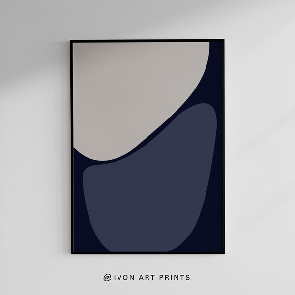 Navy Blue Poster, Minimalistic Wall Art, Teal Abstract Print, Printable Art, Living Room Modern Poster, Contemporary Modern Shapes Art