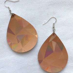 Faux leather earrings - Tear drop shaped dangle earring, simple or patterned material, plain, leopard, glitter, sparkle, geometric